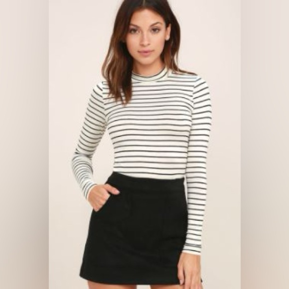 Lulus White & Black Striped Long Sleeve Shirt